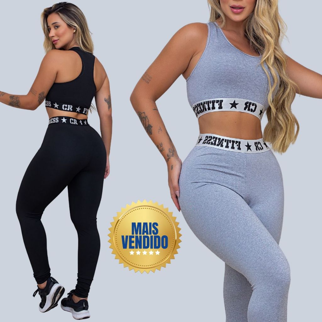 kit 2 Conjuntos Academia Top e Legging Elastico Exposto em Oferta na Shopee