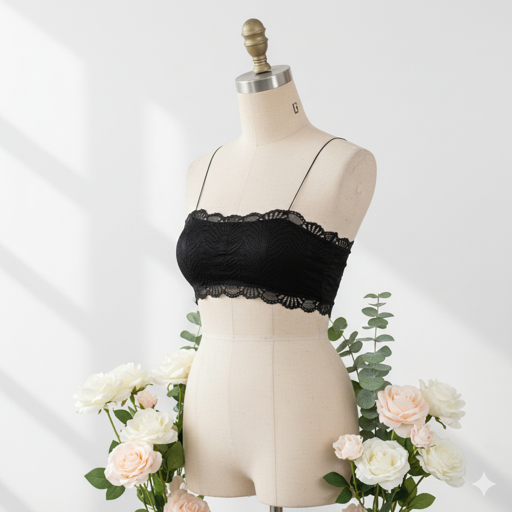 Top Faixa Cropped Renda com Bojo Removível e Alças Feminino Sutiã Com Bojo Top Academia