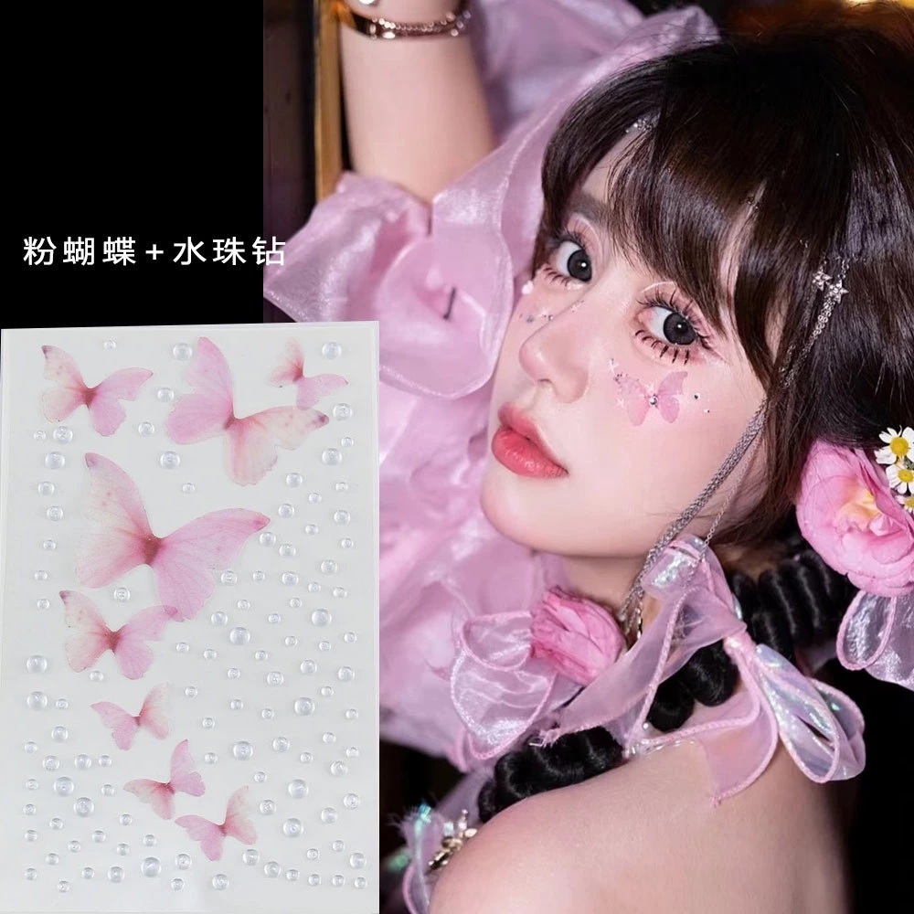 Adesivos de borboleta de tule decoração de rosto tridimensional borboleta adesivos de maquiagem foto rosto adesivo em Oferta na Shopee