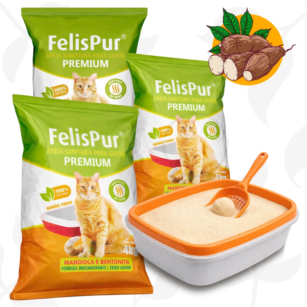 Areia Gato Biodegradável 12kg Mandioca Higiênica Grãos Ultra Finos Natural Rendimento Baixo Odor em Oferta na Shopee