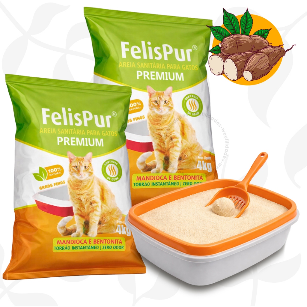 Kit Areia Gato Biodegradável Mandioca Higiênica Grãos Ultra Fino Kit 4, 8,12,20 kilos NaturalOdor em Oferta na Shopee