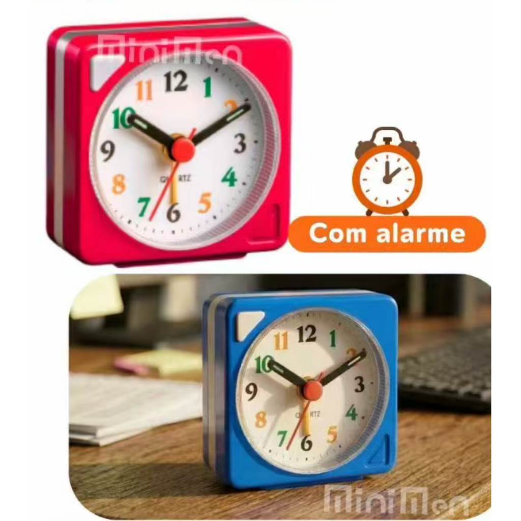 Mini despertador quadrado, despertador de viagem, pequeno despertador de mesa, o som do alarme aumenta gradualmente em Oferta na Shopee