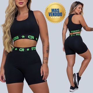 Conjunto Academia Top e Short Elastico Exposto em Oferta na Shopee
