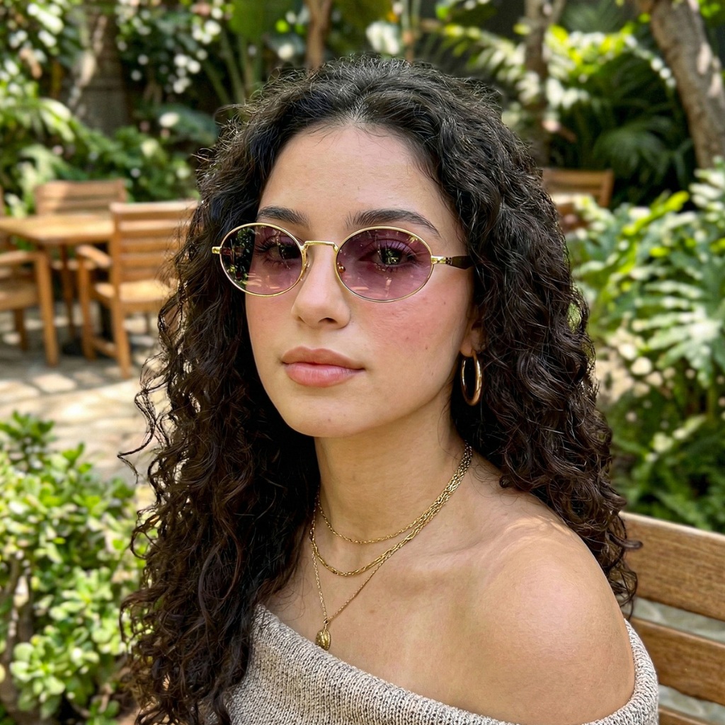 Óculos de Sol Feminino Oval Ilook Retrô Elegante Dourado com Marrom Proteção Total