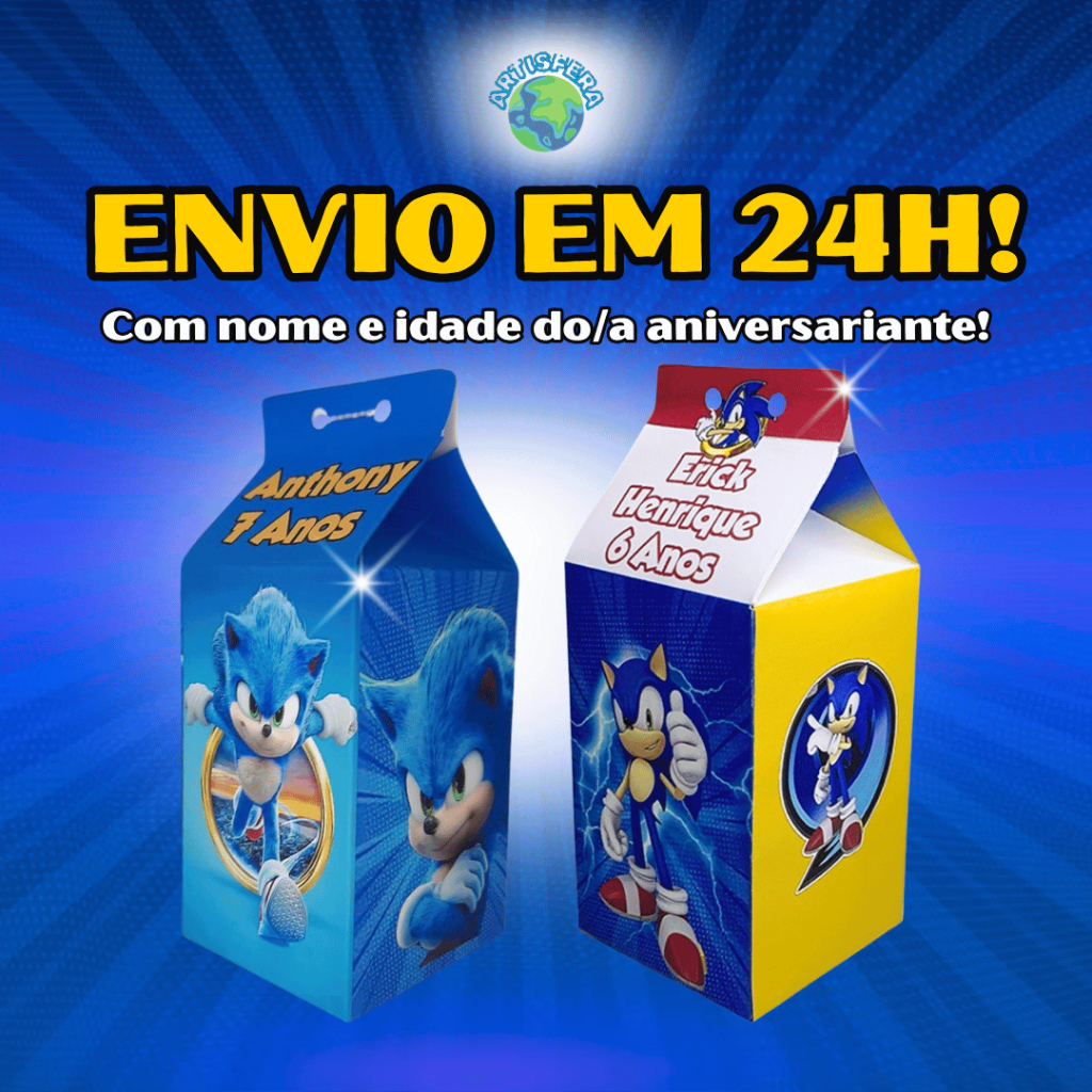 Caixinhas Surpresa Sonic Personalizadas Com Nome e Idade Para Festas de Aniversários e Lembrancinha Cartoon Live Action