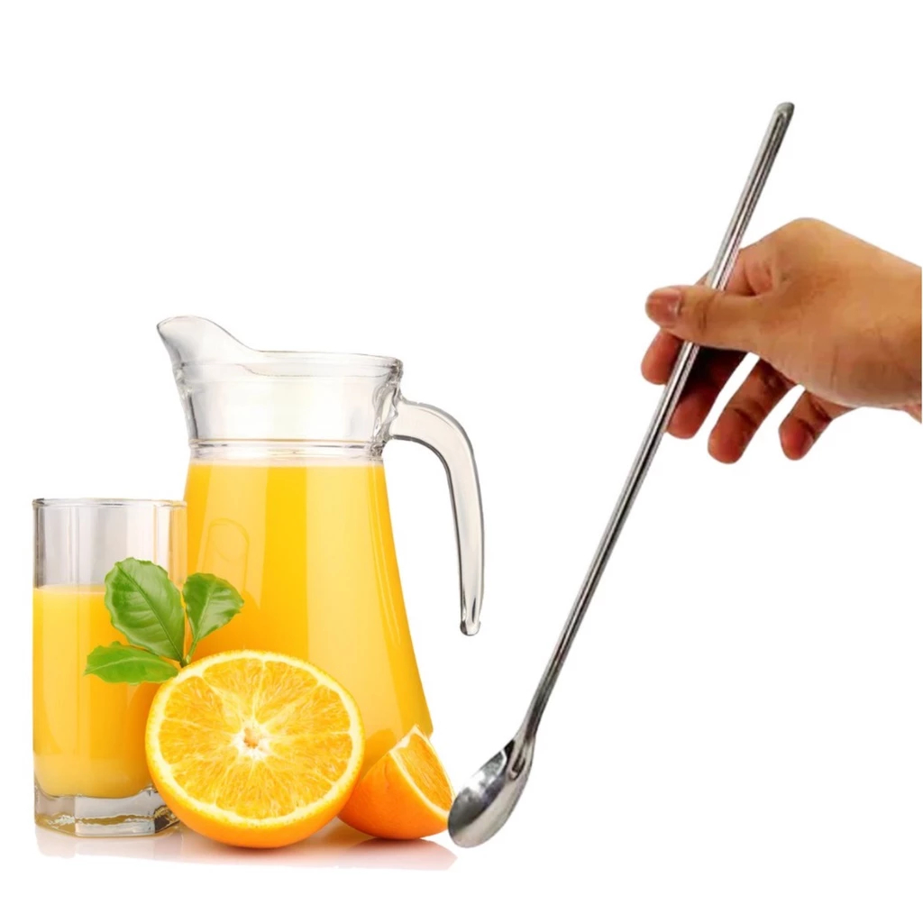 2 Colher Bailarina Inox 30cm Colher Longa de Suco Drink Colher de Sobremesa Grande Cozinha