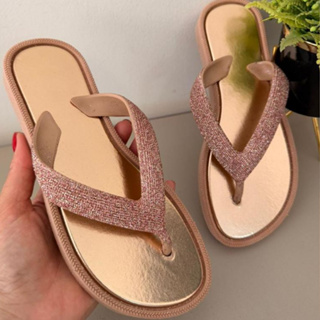 Chinelo Feminino Rasteira Com Tiras Strass Brilhante Macia e Confortável em Oferta na Shopee