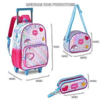 Kit Mochila Escolar Rodinha Holográfico Infantil Juvenil Com Lancheira e Estojo Clio em Oferta na Shopee