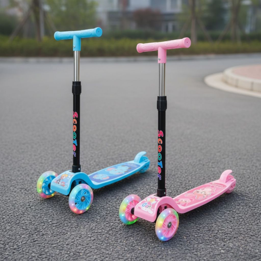 Patinete Infantil Dobrável 3 Rodinhas De Led Ajustável Azul e Rosa em Oferta na Shopee