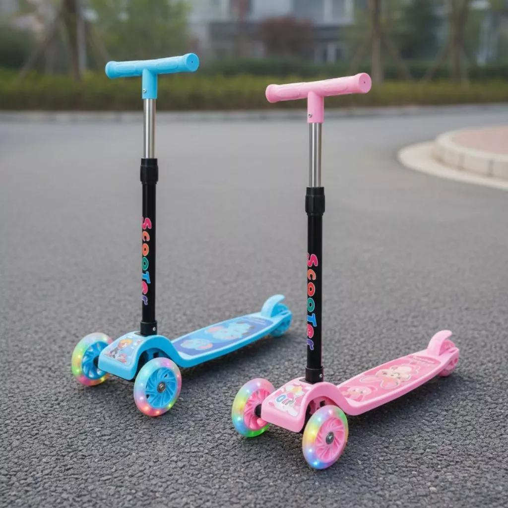 Patinete Infantil Dobrável 3 Rodinhas De Led Ajustável Azul e Rosa — imagem 1