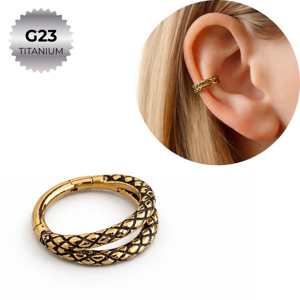 Piercing Argola Dupla Click Cobra Aço Cirúrgico 8mm 10mm Orelha Prateado Dourado