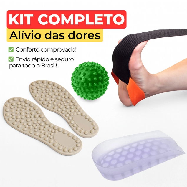 Kit Tratamento Fascite Plantar Esporão Palmilha Ortopédica + Calcanheira + Bola + Faixa Alongamento em Oferta na Shopee