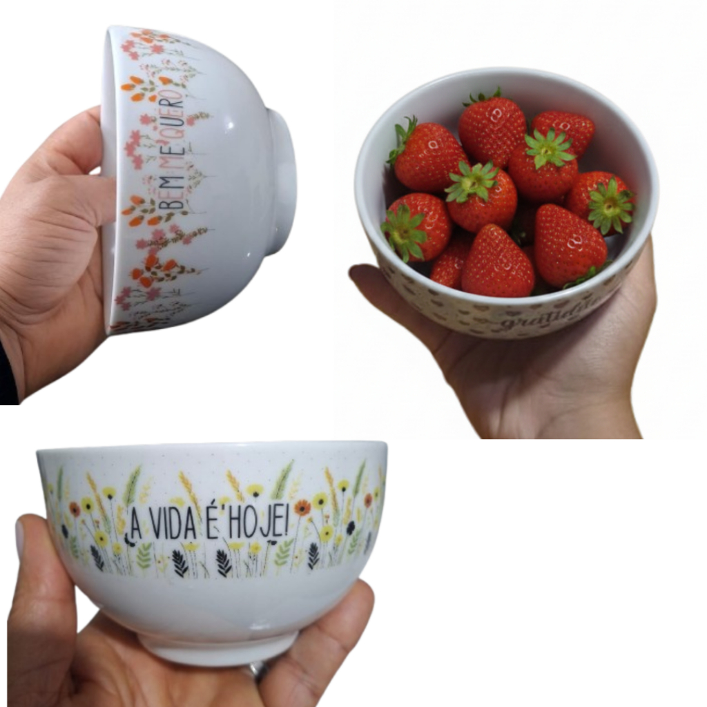 Tigela Bowl Porcelana Sobremesas  400ml Várias Estampas Cores Decorada Cumbuca Primavera Frases Amor em Oferta na Shopee