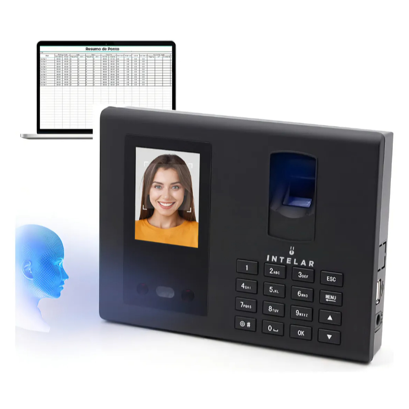 Relógio Ponto Biométrico Intelar IN633 Reconhecimento Facial Tela De 2,8 Polegadas
