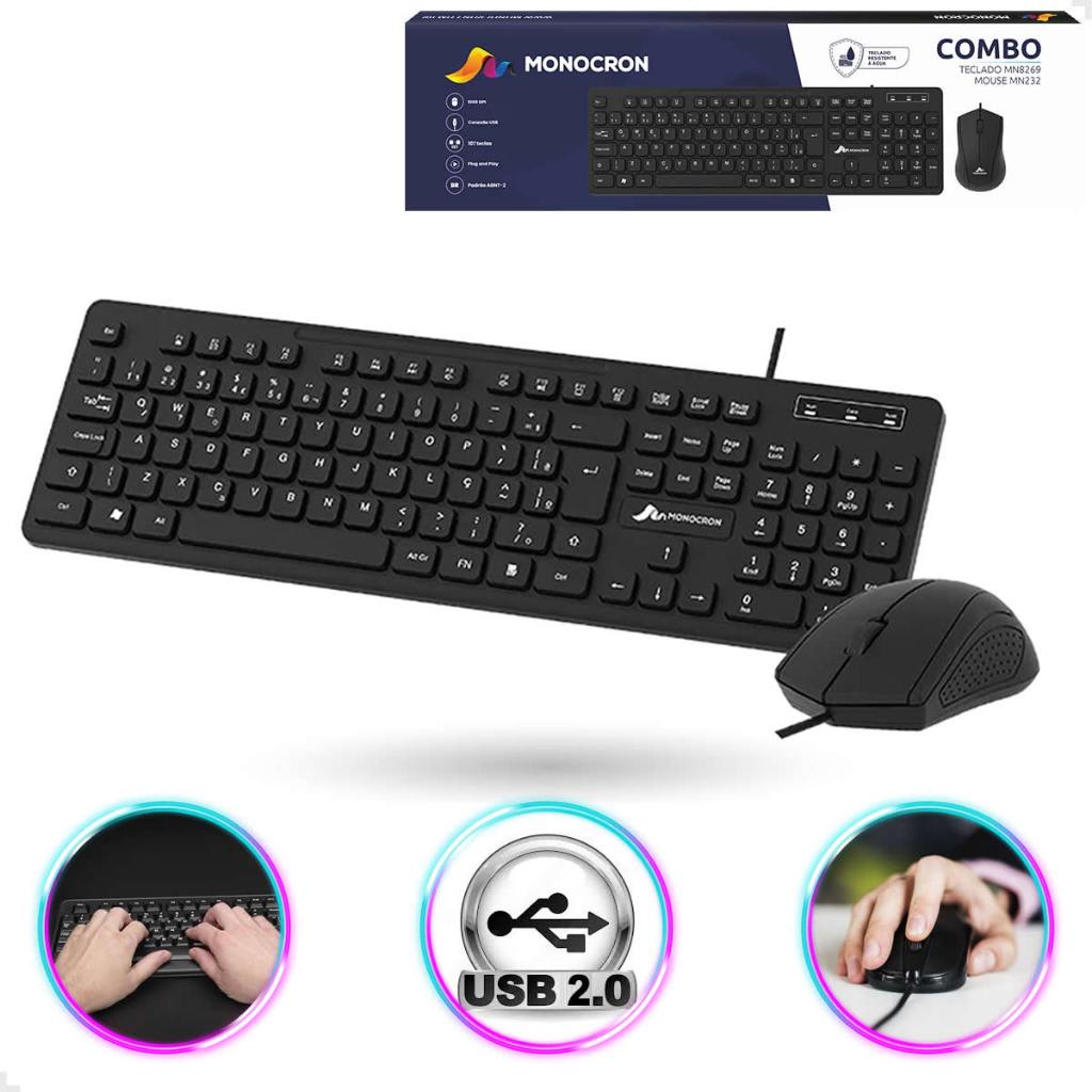 Combo Teclado E Mouse Para Computador Com Fio Usb Design Ergonômico Confort, Escritórios ou Jogos em Oferta na Shopee