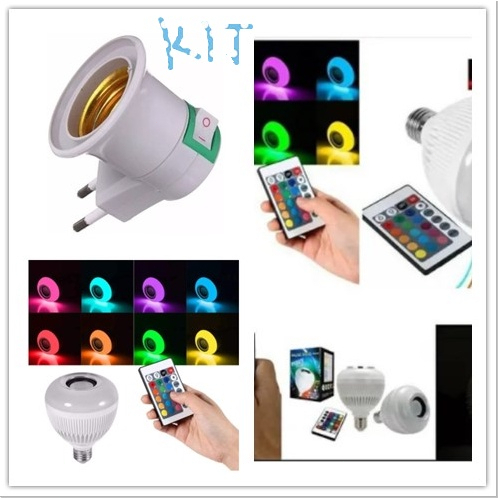 KIT  Lâmpada LED music bulb Bluetooth Caixa De Som C Controle 12w RGB +Soquete E27 Bocal