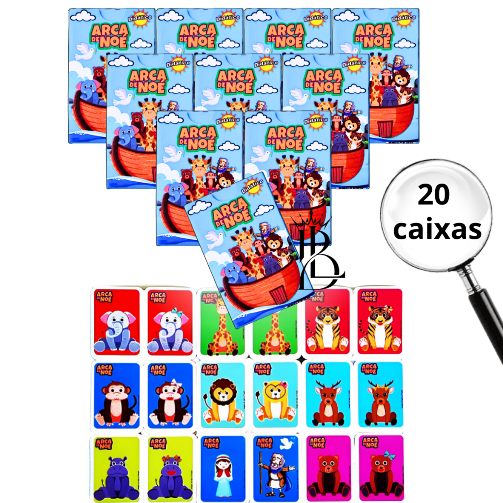 kit 20 Jogos da Memória Arca de Noé Brinquedo Educativo para Crianças e Festas Cartas Ilustrada