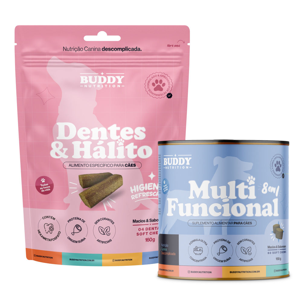 Kit Multi Funcional 8 em 1 + Dentes & Hálito - Suplemento Alimentar Para Cães - Buddy Nutrition