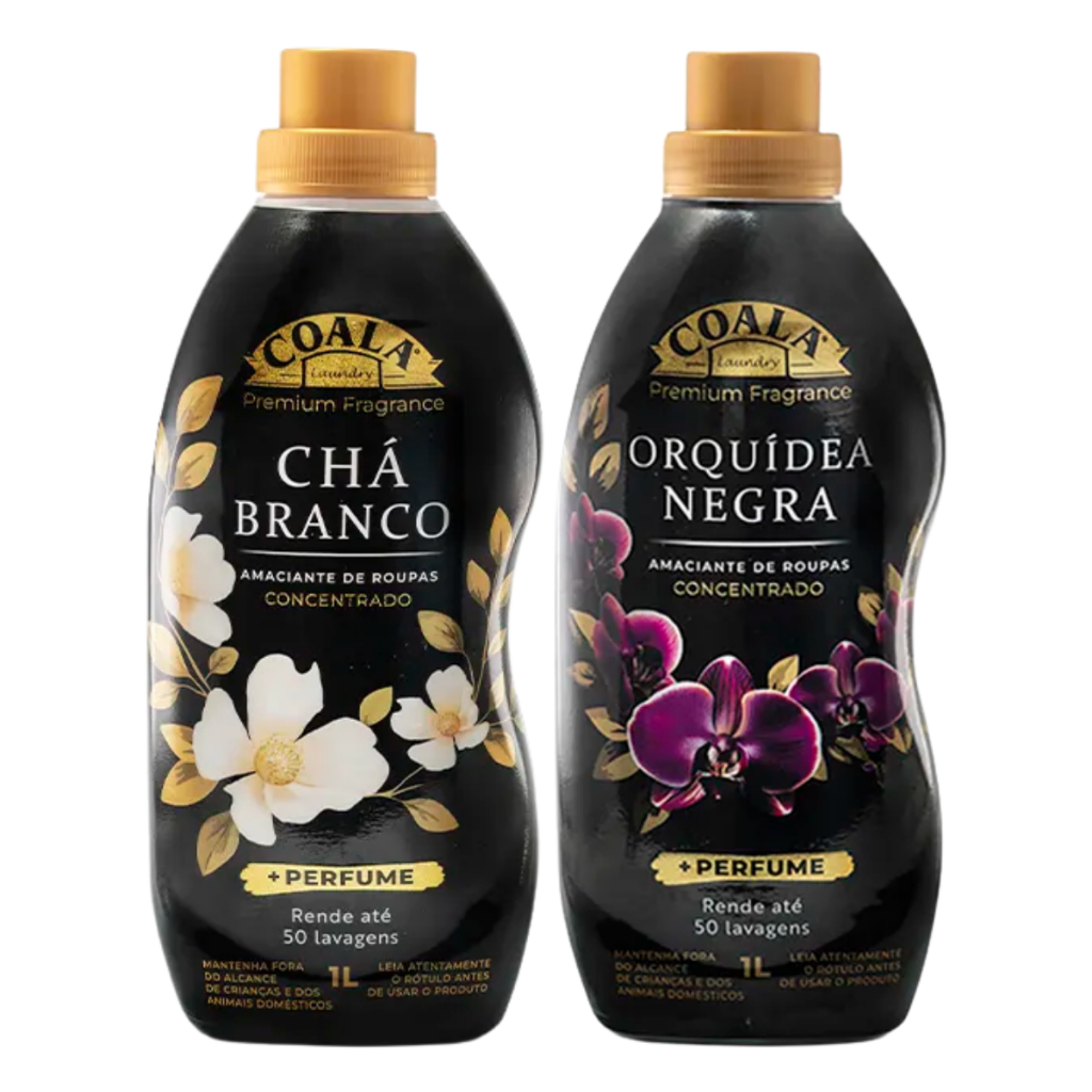 Kit Coala Amaciante Chá Branco 1L + Amaciante Orquidea Negra 1L - Maciez - Fragrância Premium
