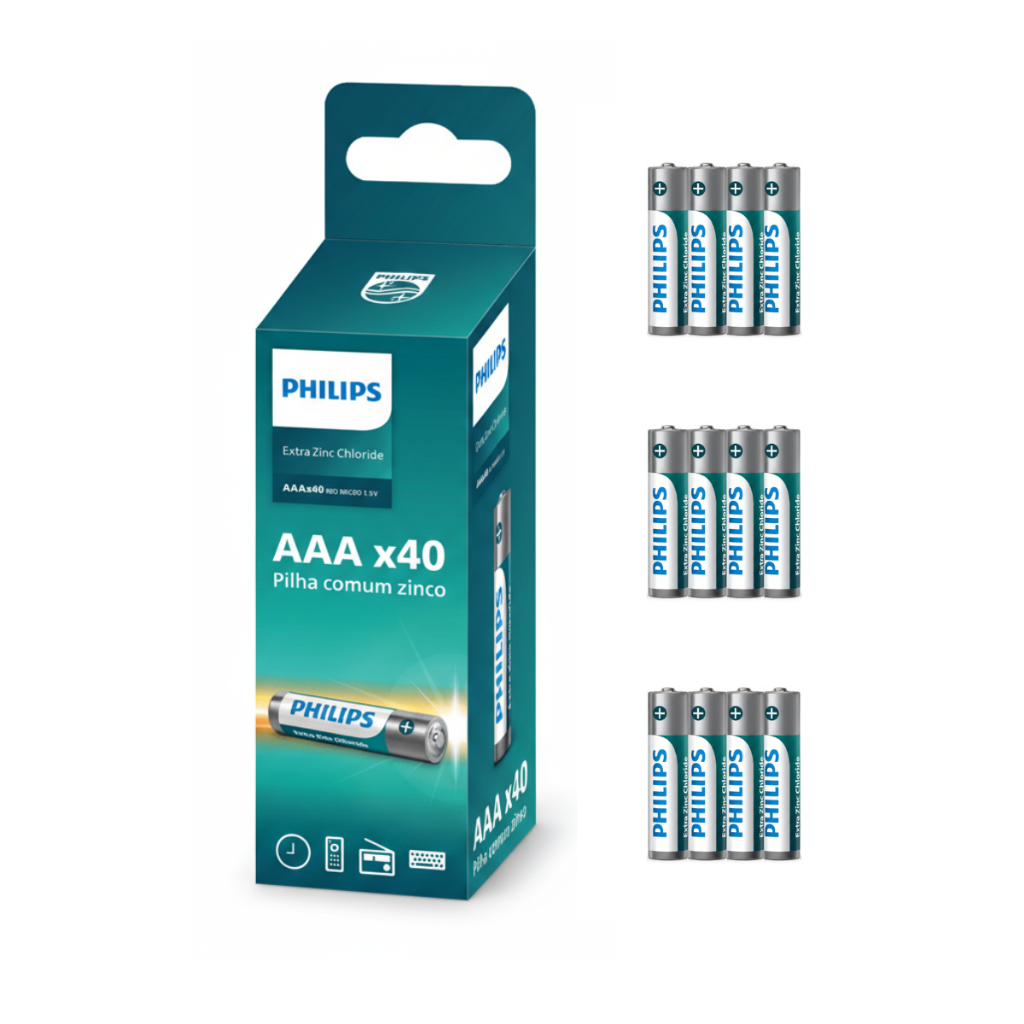 Kit Pilha Zinco AAA (Palito) Philips 12, 16 ou 20 Unidades Controle Remoto Videogame Rádio Lanterna em Oferta na Shopee