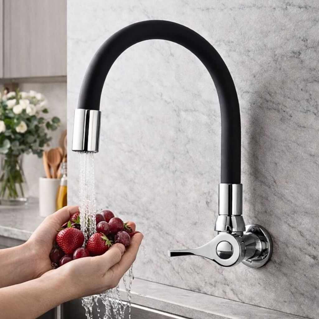 Torneira Cozinha Parede Gourmet Tubo Flexível Luxo 1/4 Preta