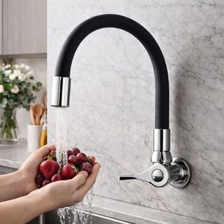 Torneira Cozinha Parede Gourmet Tubo Flexível Luxo 1/4 Preta