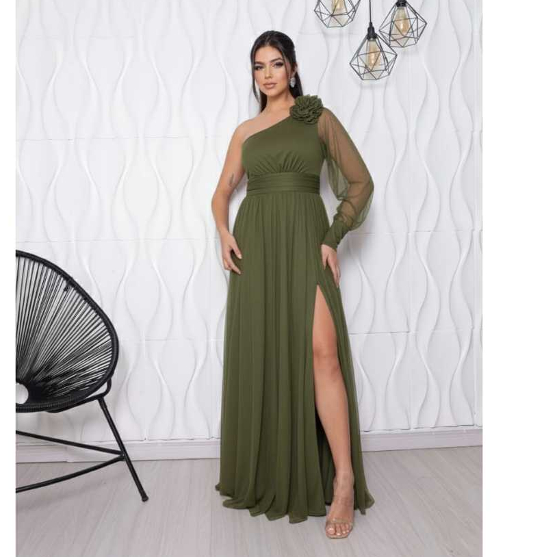 Vestido Longo Femenino Elegante Festa, Madrinha, Formatura, Casamento Fenda Lateral, Cores Luxo. em Oferta na Shopee