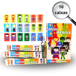 kit 10 Cx Jogos da Memória HERÓIS Infantil Brinquedo Educativo Presente Criança Lembrancinha