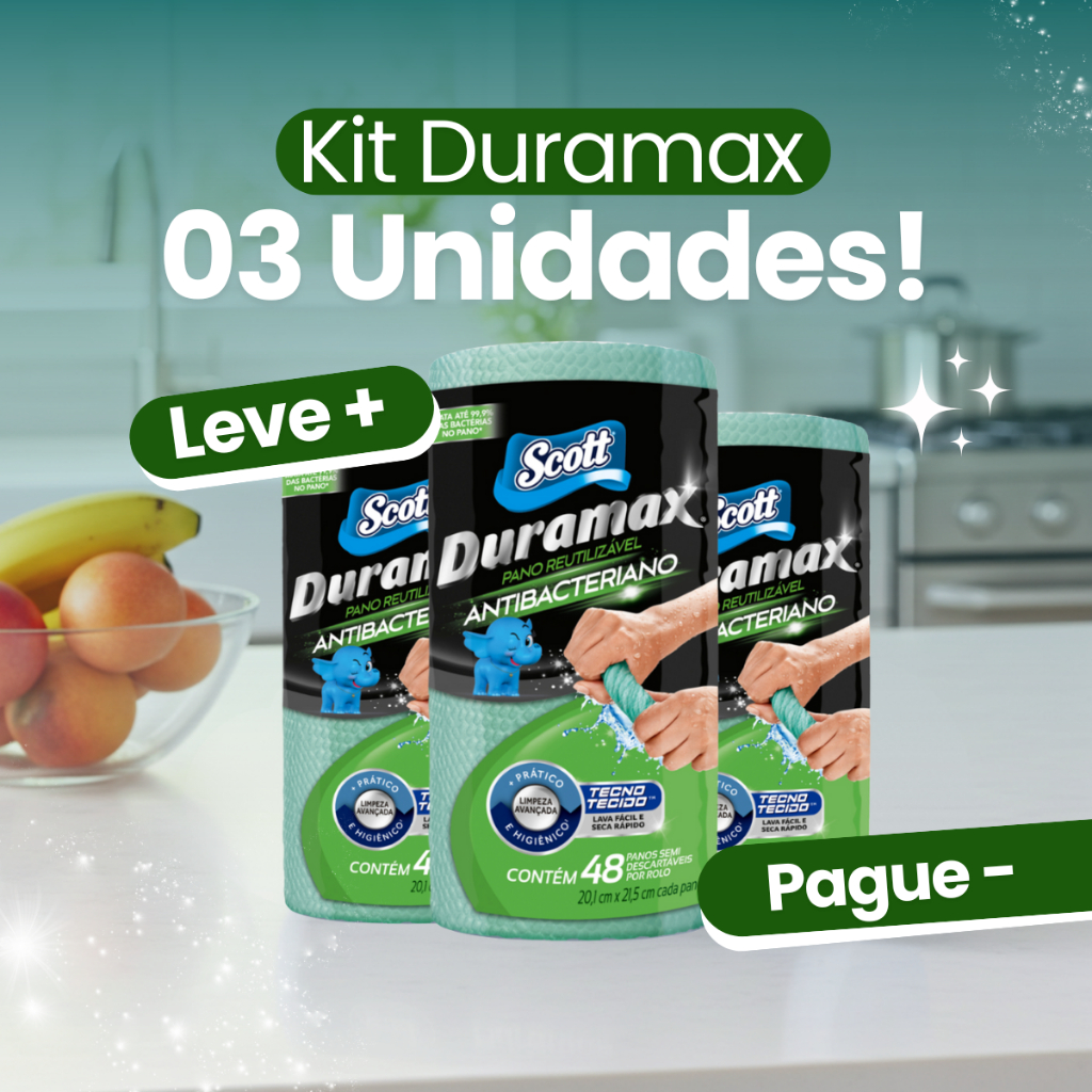 Kit com 03 Panos Multiuso Antibacteriano Duramax Scott