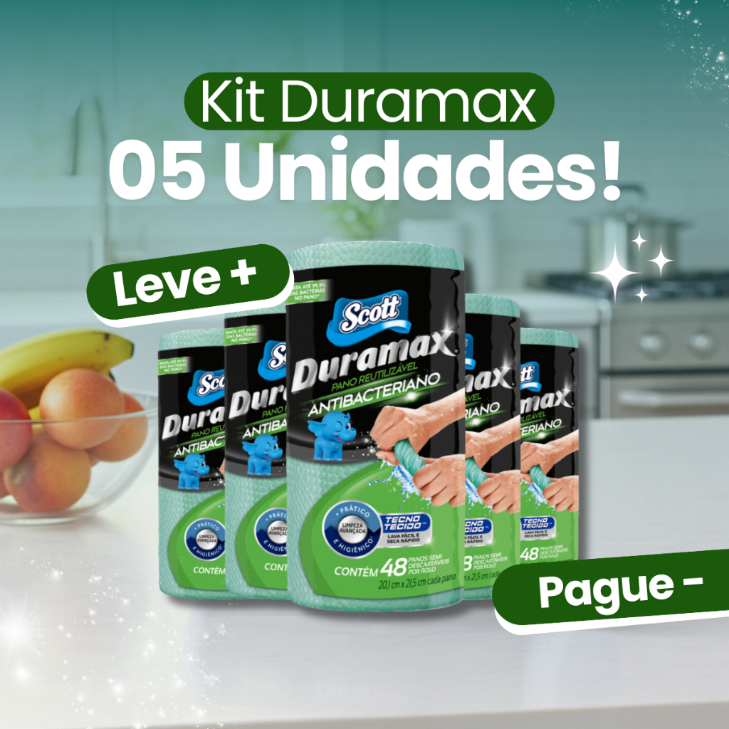 Kit com 05 Panos Multiuso Antibacteriano Duramax Scott em Oferta na Shopee