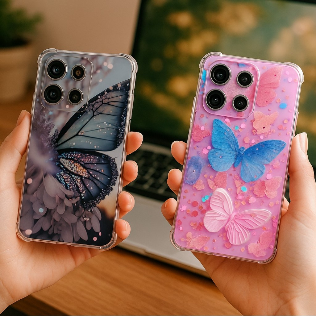 CAPA DE CELULAR HEX TPU DESENHO DE BORBOLETA DELICADA COMPATÍVEL COM MOTOROLA MOTO G06 ,G56 ,G75,G86