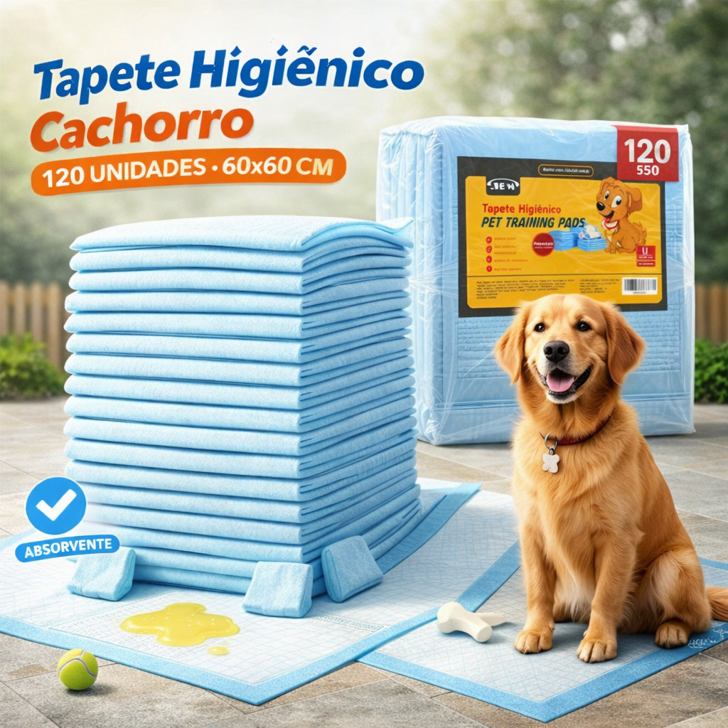 Tapete Higiênico Para Cachorro 120 Unidades Super Absorvente Com Gel, Controle de Odores, Adesivo Antiderrapante e Barre em Oferta na Shopee