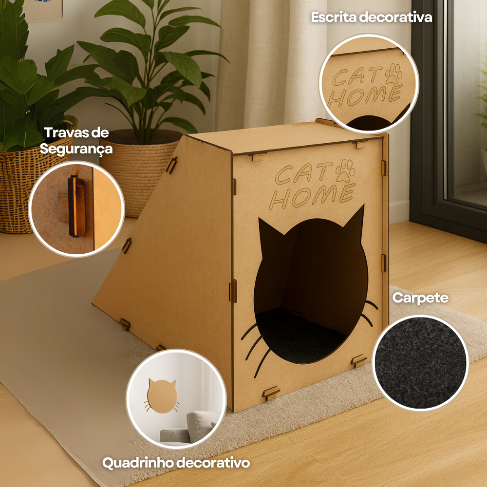 Casa Casinha Abrigo Toca para Gato com Arranhador Integrado Rampa Brinquedo Felino Anti Estresse MDF