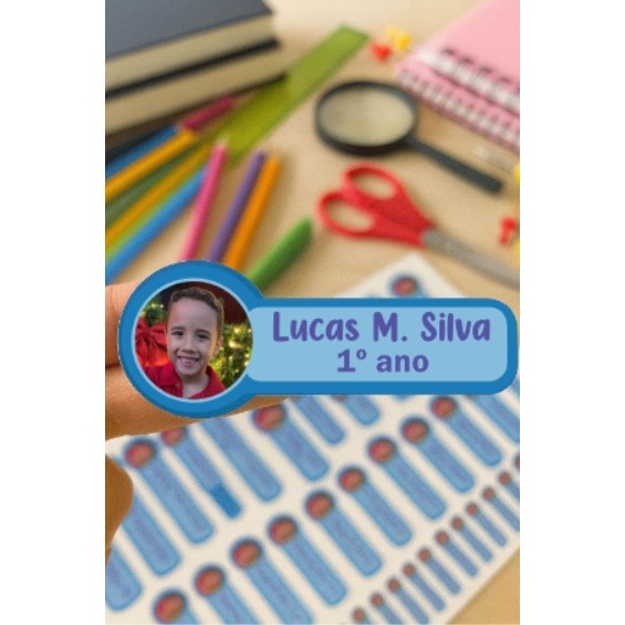Kit 80 Etiquetas Escolares Personalizadas com Foto da Criança para Material Escolar em Oferta na Shopee
