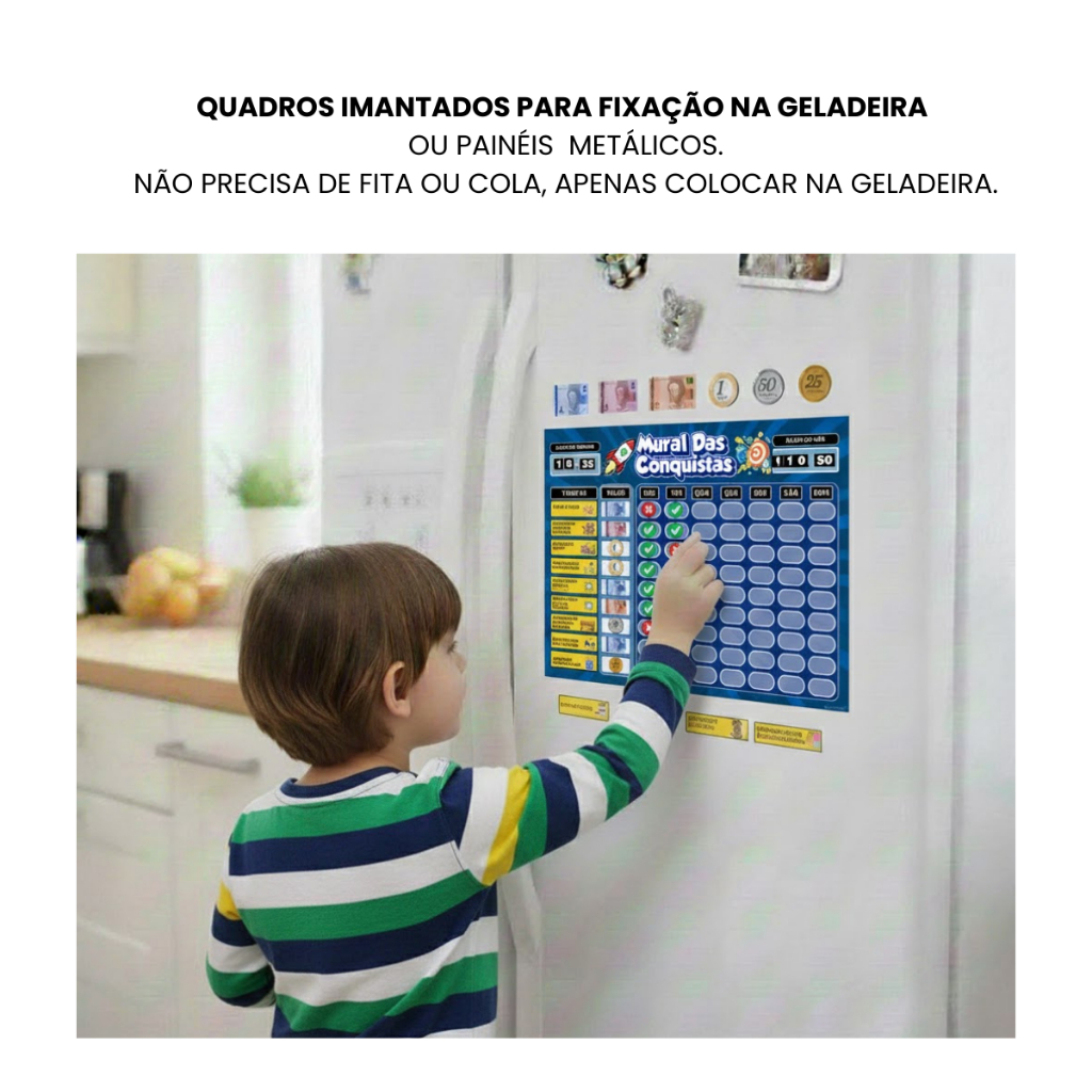 Quadro de Conquista e Mesada Infantil para Geladeira – Organização, Incentivo e Educação Financeira Diaria