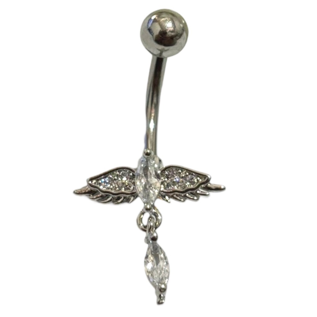 Piercing Umbigo Aço Com Dois Pontos Estilo Navete Com Asas Para Furo Umbigo