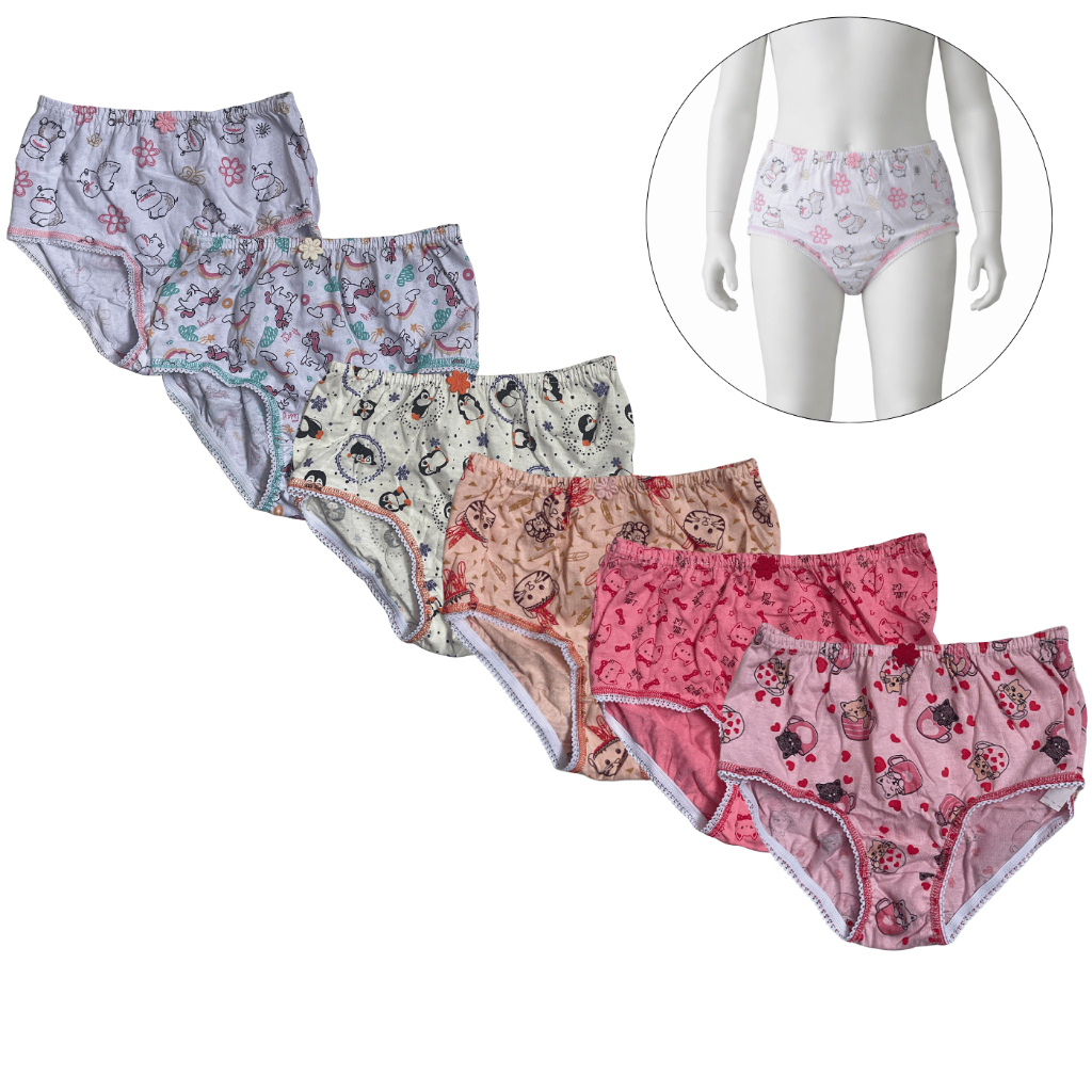 Kit 6 Calcinhas Kellynha Femininas Estampas e Bordadas Infantil Juvenil Tamanho 14 100% Algodão Confortável