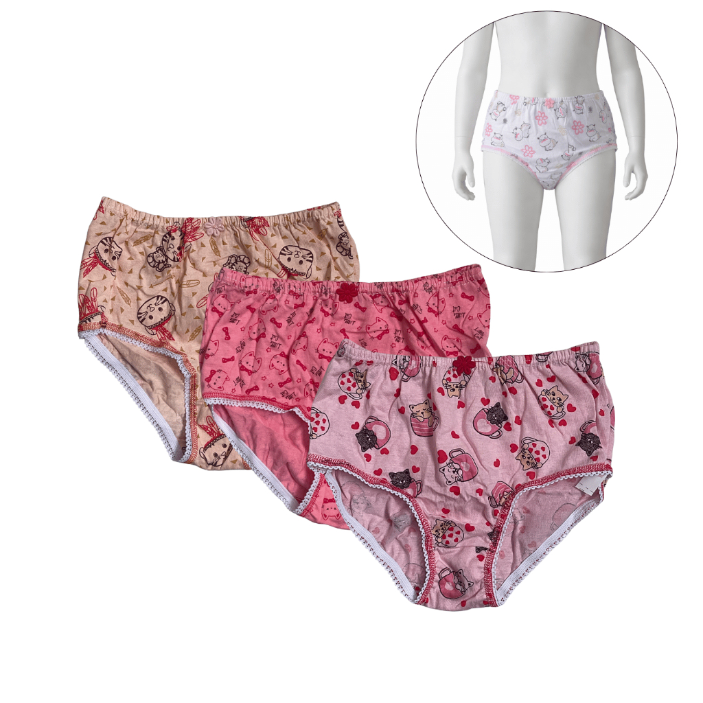 Kit 3 Calcinhas Kellynha Femininas Estampas e Bordadas Infantil Juvenil Tamanho 14 100% Algodão Confortável