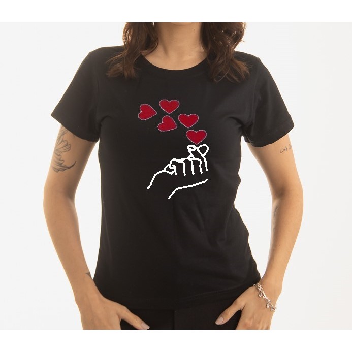 Camiseta T Shirt Feminina 100% Algodão Estampa Coração Coreano Super Confortavél