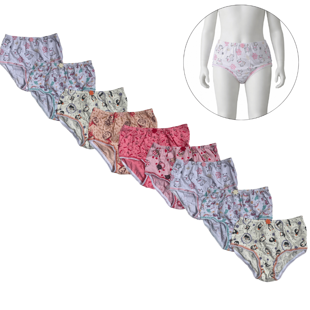 Kit 9 Calcinhas Kellynha Femininas Estampas e Bordadas Infantil Juvenil Tamanho 14 100% Algodão Confortável