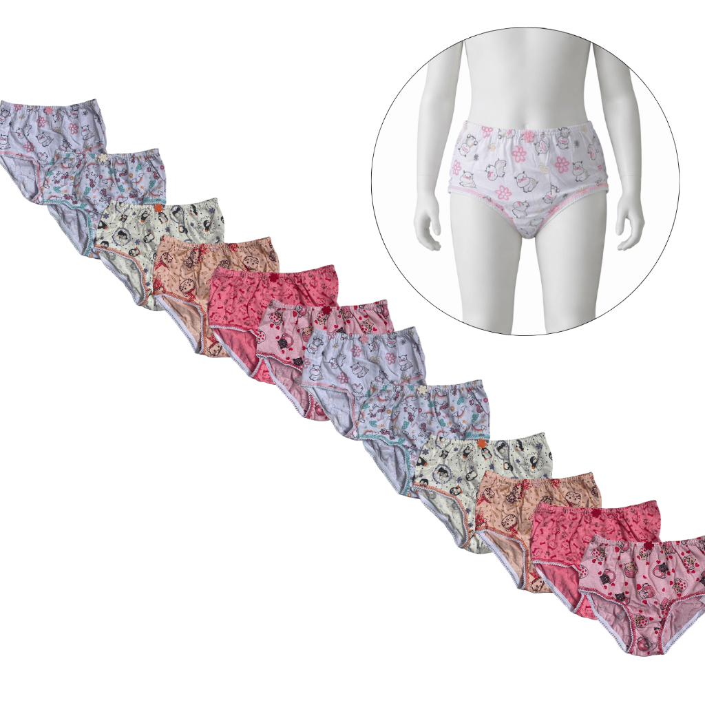 Kit 12 Calcinhas Kellynha Femininas Estampas e Bordadas Infantil Juvenil Tamanho 14 100% Algodão Confortável