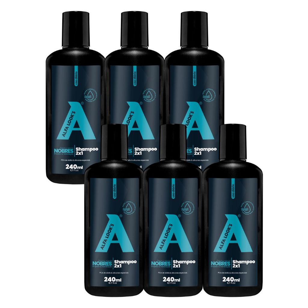 Shampoo 2 em 1 Limpeza e Hidratação 240ml - Alda Looks - Kit 6 Unidades