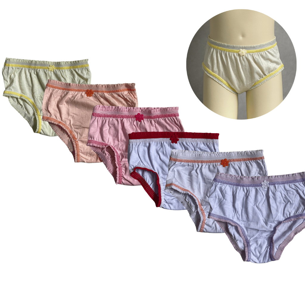 Kit 6 Calcinhas Kellynha Estampa Lisa com Bordado Infantil Juvenil Tamanho 14 100% Algodão Confortável