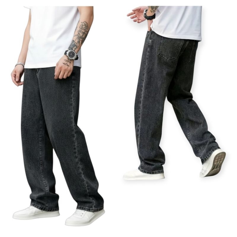 Calça Jeans Masculina Balão Reto Baggy Premium Streetwear Oversized Rapper Ganga Estilo Skatista Folgadas