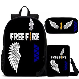 Kit Mochila Casual Escolar Infantil Resistente Com Lancheira E Estojo Free Fire Game Menino e Menina Promocao Lançamento