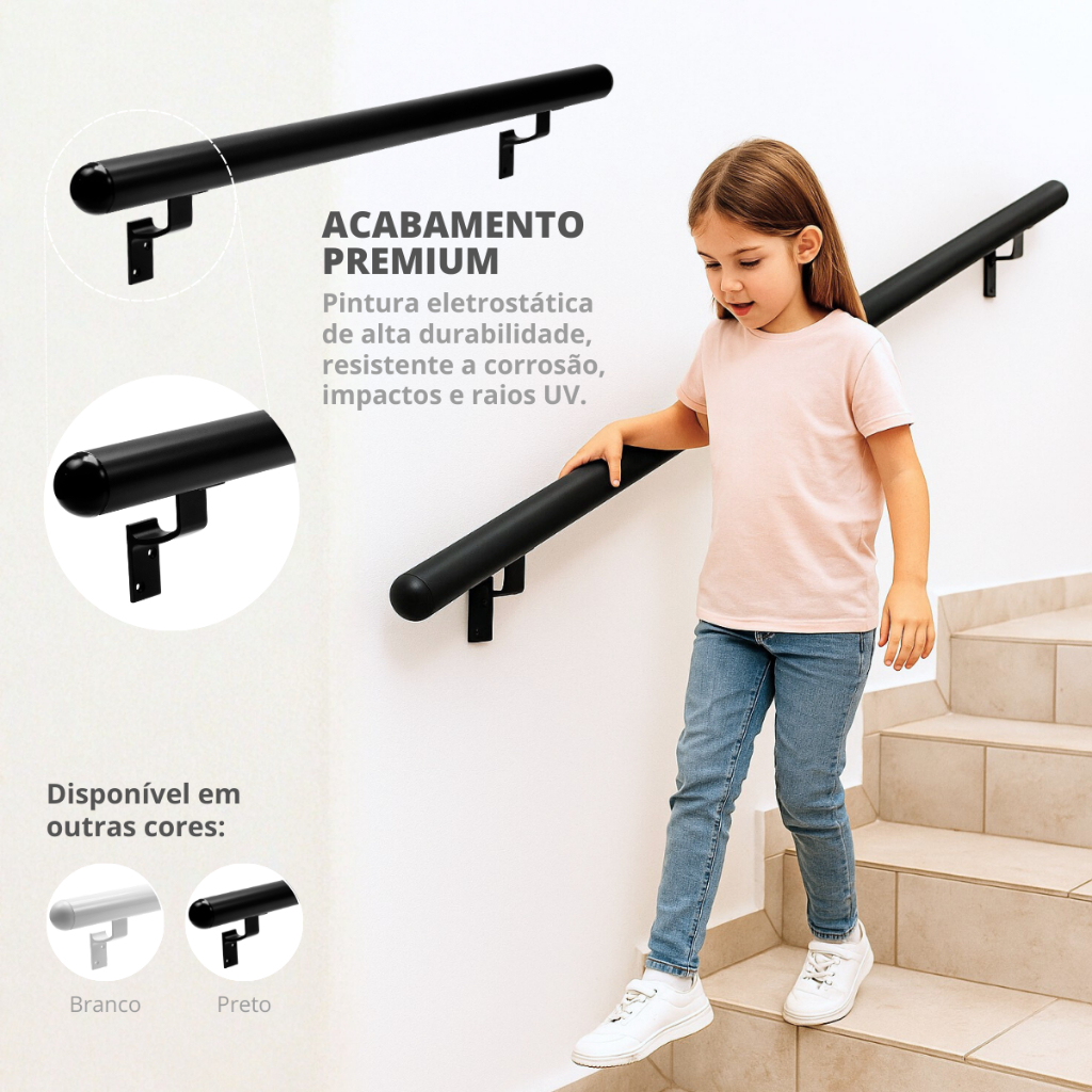 Tubo Corrimão de Alumínio Redondo 3,75 Metros Premium Alta Resistência P/ Escada Rampa Parede