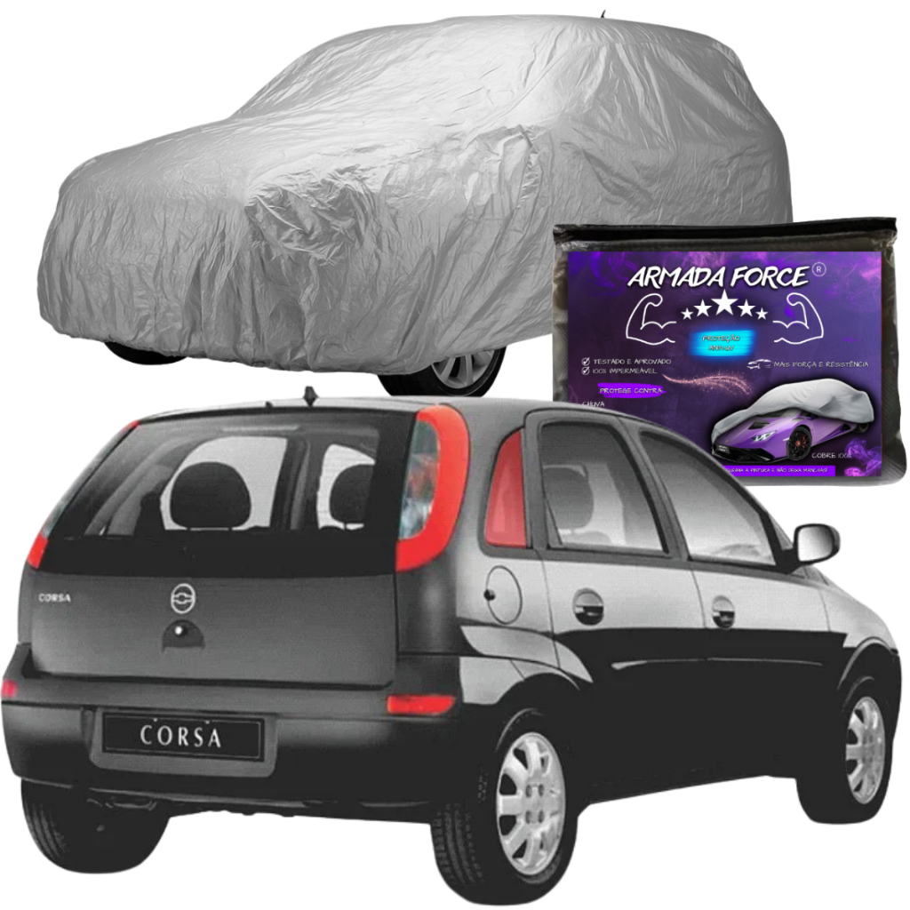 Capa Carro Chevrolet Corsa Hatch 2003 a 2012 Impermeável Anti-UV Com Forro Proteção Premium Prata