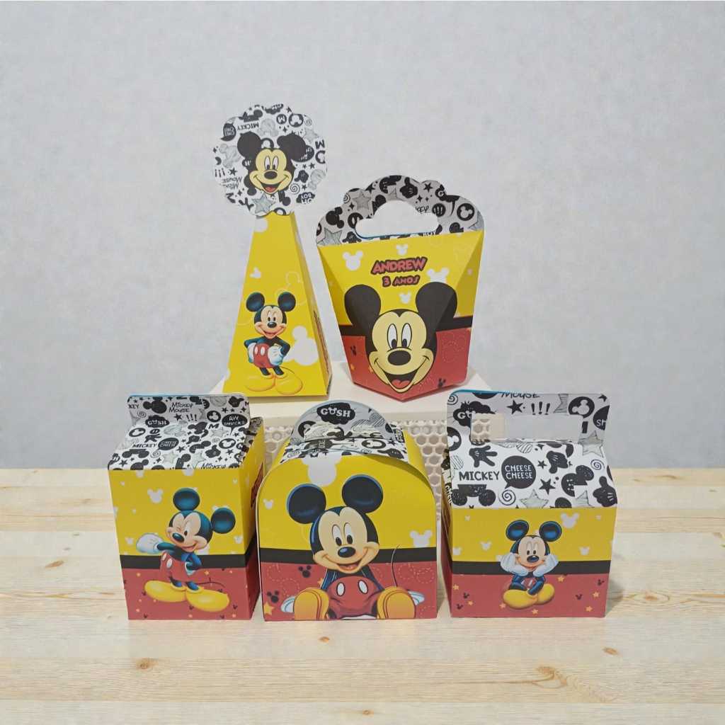 Kit Caixinhas Personalizadas  com nome e idade Mickey Festa Aniversário Lembrancinhas