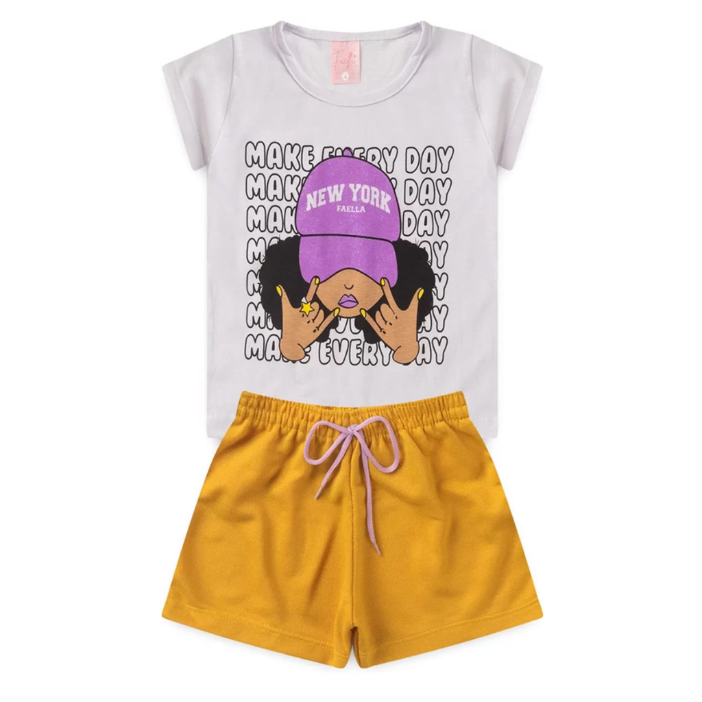 Kit Infantil Menina Com Boné Blusa + Short Verão Divertido