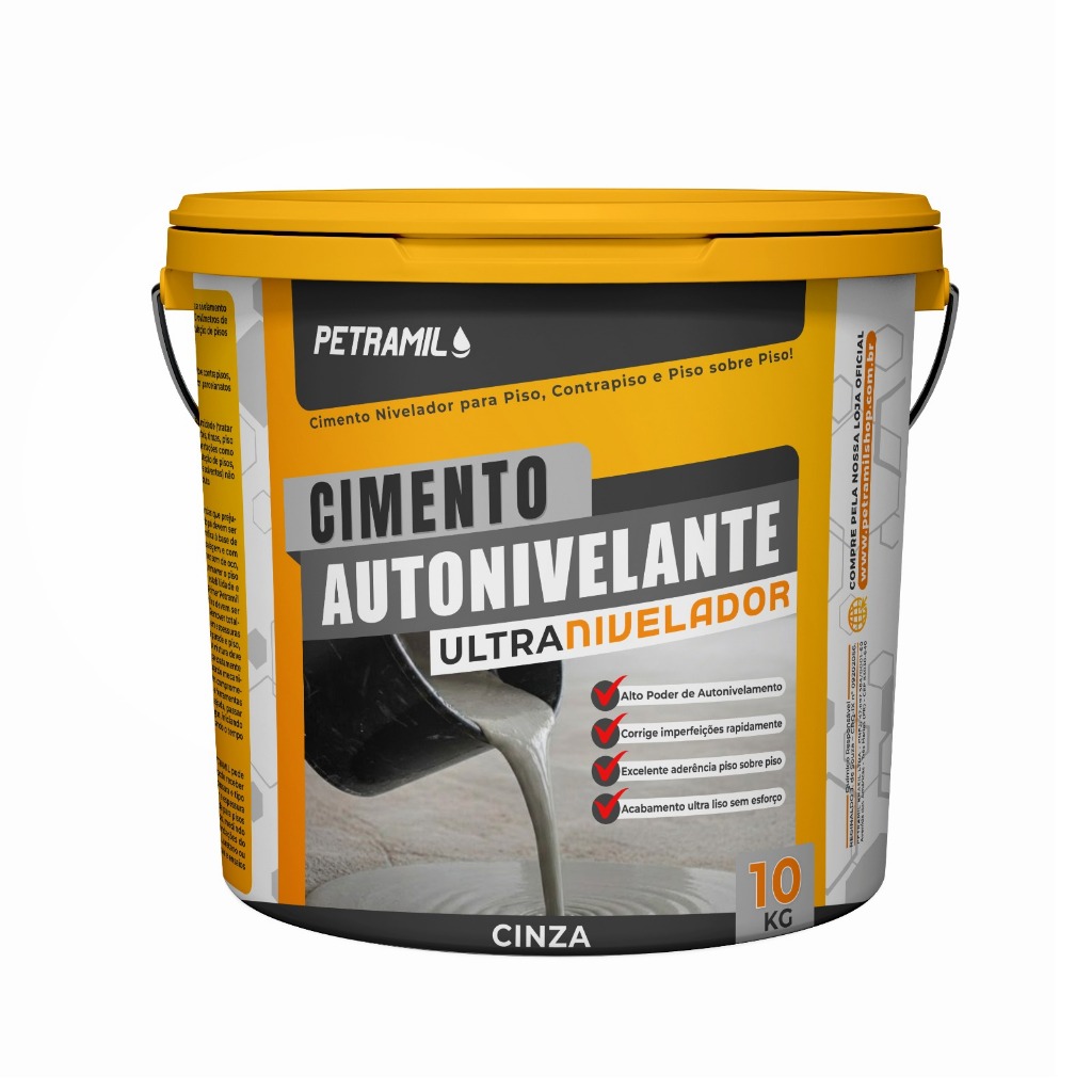 Cimento PETRAMIL Autonivelante Cinza 10kg– Acabamento liso e resistente para obras profissionais e domésticas.
